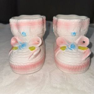 Vintage Baby Bootie Planter Set Rubens Vase Pink Japan Ceramic Boot Nursery
